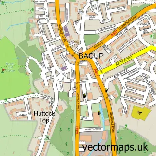 Street map sample of Bacup, Lancashire