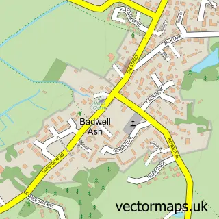 Street map sample of Badwell Ash, Suffolk