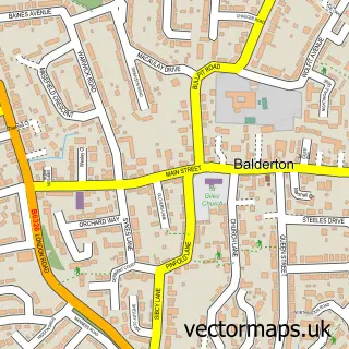 Street map sample of Balderton, Nottinghamshire