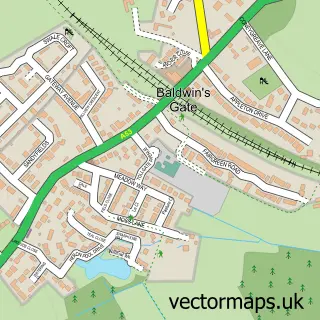 Street map sample of Baldwins Gate, Staffordshire