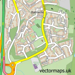 Street map sample of Balmedie, Aberdeenshire