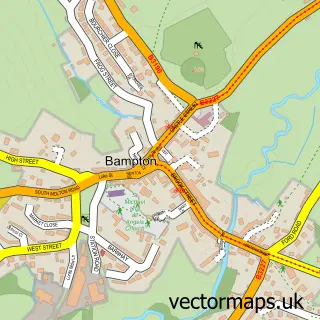 Street map sample of Bampton, Devon