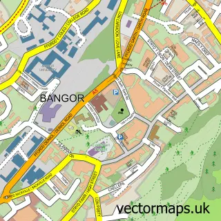 Street map sample of Bangor, Gwynedd