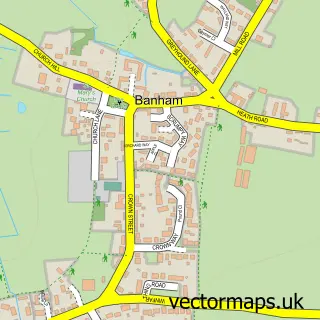Street map sample of Banham, Norfolk