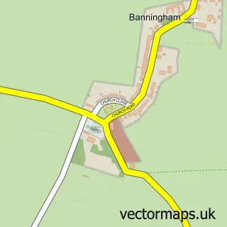 Street map sample of Banningham, Norfolk