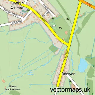 Street map sample of Banwen, West Glamorgan