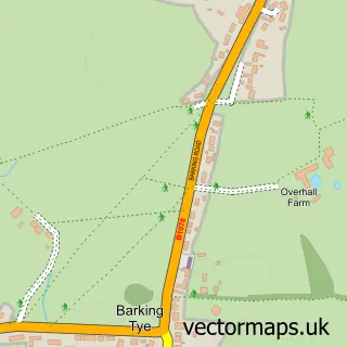 Street map sample of Barking Tye, Suffolk