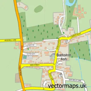 Street map sample of Barkston Ash, North Yorkshire
