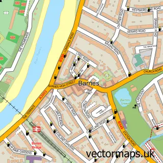 Street map sample of Barnes, Greater London