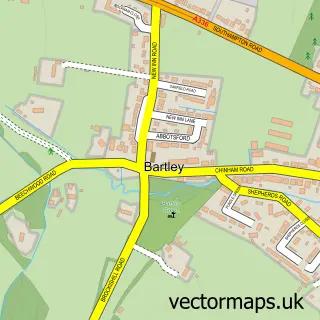 Street map sample of Bartley, Hampshire