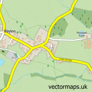 Street map sample of Bayton, Worcestershire