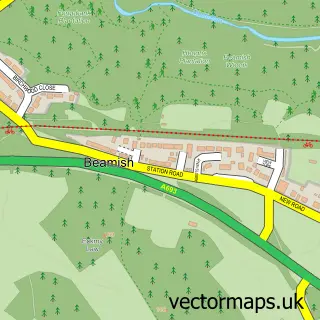 Street map sample of Beamish, Durham