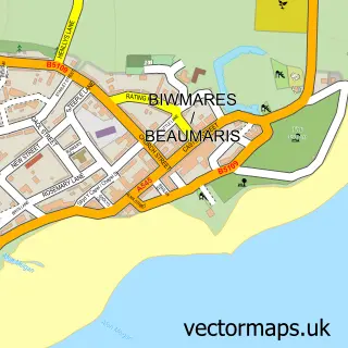 Street map sample of Beaumaris, Gwynedd