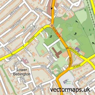 Street map sample of Bebington, Merseyside