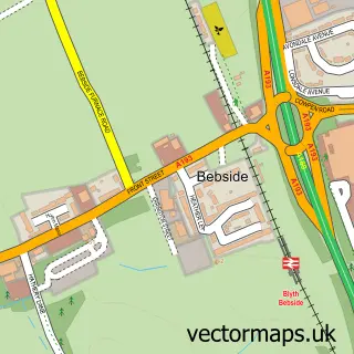 Street map sample of Bebside, Northumberland