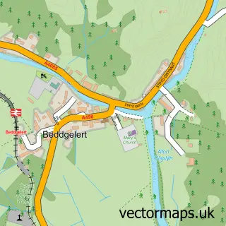 Street map sample of Beddgelert, Gwynedd