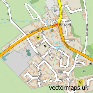 Street map sample of Belford, Northumberland