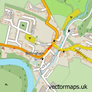 Street map sample of Bellingham, Northumberland