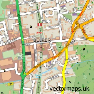 Street map sample of Belper, Derbyshire