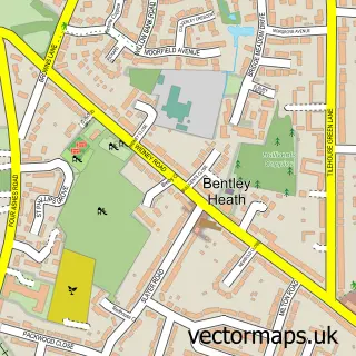 Street map sample of Bentley Heath, West Midlands