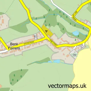 Street map sample of Bere Ferrers, Devon