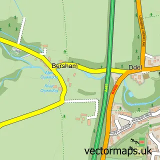 Street map sample of Bersham, Clwyd