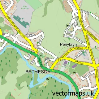 Street map sample of Bethesda, Gwynedd