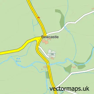 Street map sample of Bewcastle, Cumbria