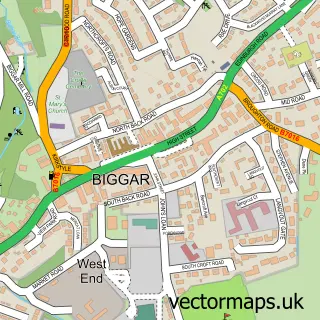 Street map sample of Biggar, Lanarkshire