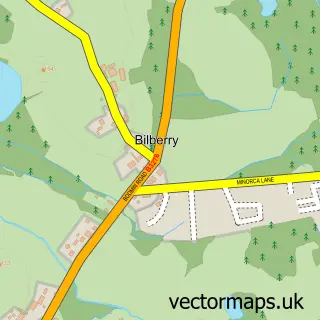 Street map sample of Bilberry, Cornwall