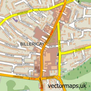 Street map sample of Billericay, Essex