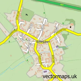Street map sample of Billesdon, Leicestershire