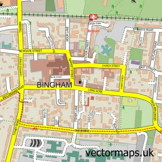 Street map sample of Bingham, Nottinghamshire