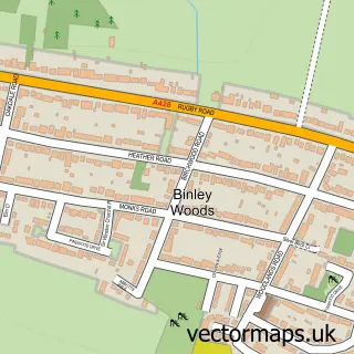Street map sample of Binley Woods, Warwickshire