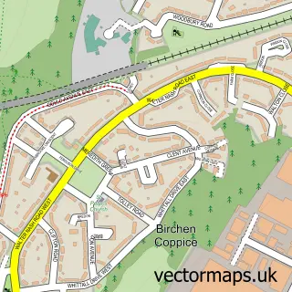 Street map sample of Birchen Coppice, Worcestershire