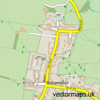 Street map sample of Bishampton, Worcestershire