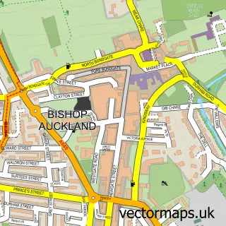 Street map sample of Bishop Auckland, Durham