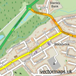 Street map sample of Blackbrook, Merseyside