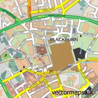 Street map sample of Blackburn, Lancashire