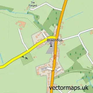 Street map sample of Blaenffos, Dyfed