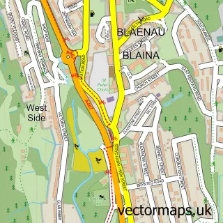 Street map sample of Blaina, Gwent