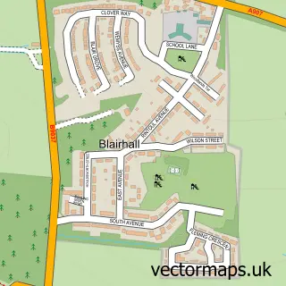 Street map sample of Blairhall, Fife