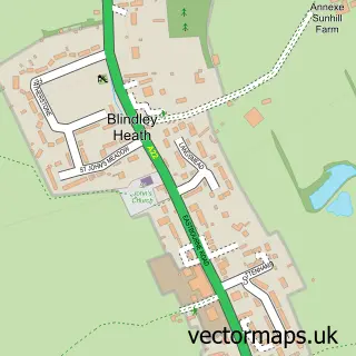 Street map sample of Blindley Heath, Surrey