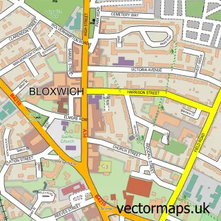 Street map sample of Bloxwich, West Midlands