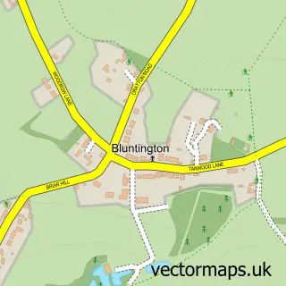 Street map sample of Bluntington, Worcestershire