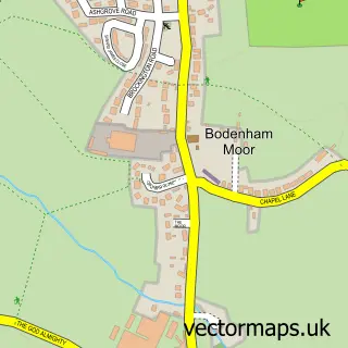 Street map sample of Bodenham Moor, Herefordshire