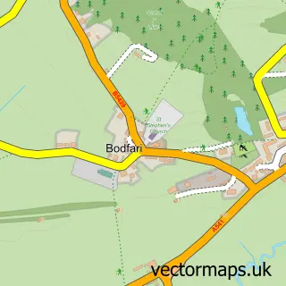 Street map sample of Bodfari, Clwyd