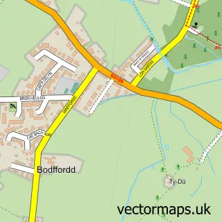 Street map sample of Bodffordd, Gwynedd