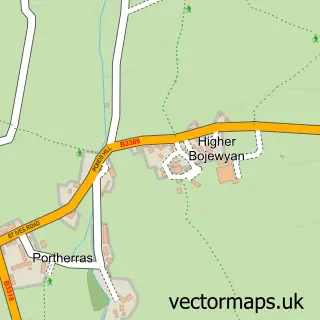 Street map sample of Bojewyan, Cornwall