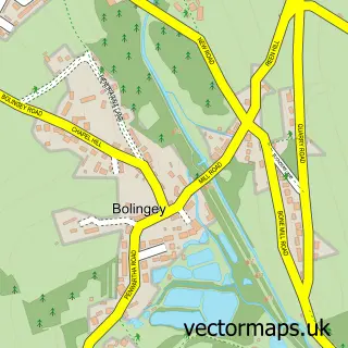 Street map sample of Bolingey, Cornwall